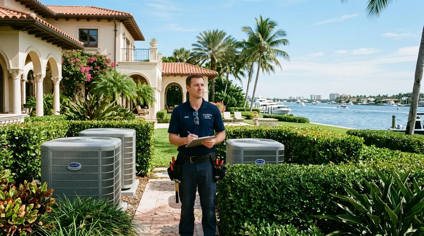 Residential HVAC technician by AC units