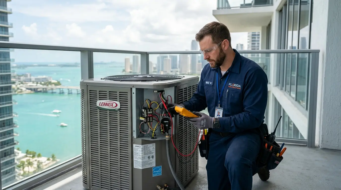 HVAC technician checking AC system HVAC technician checking AC system