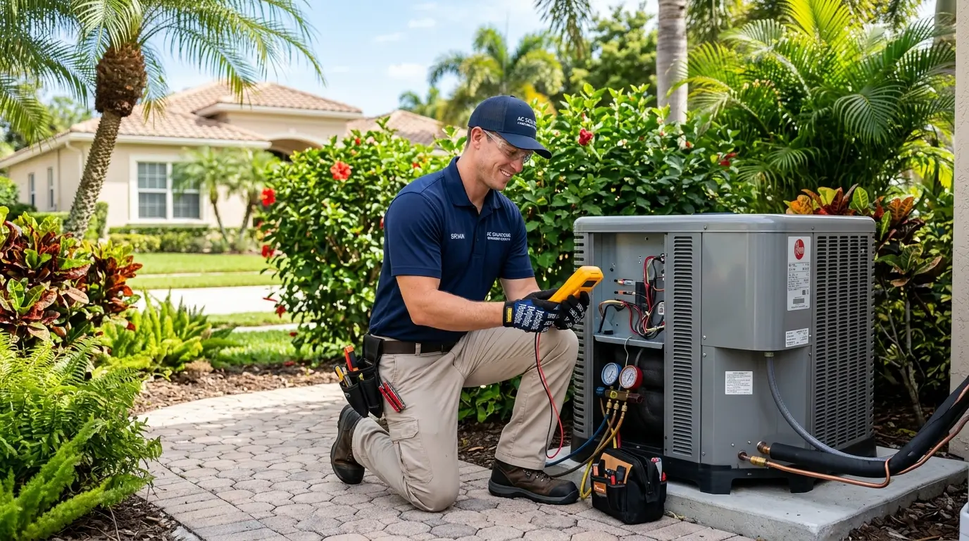 HVAC technician checking air unit