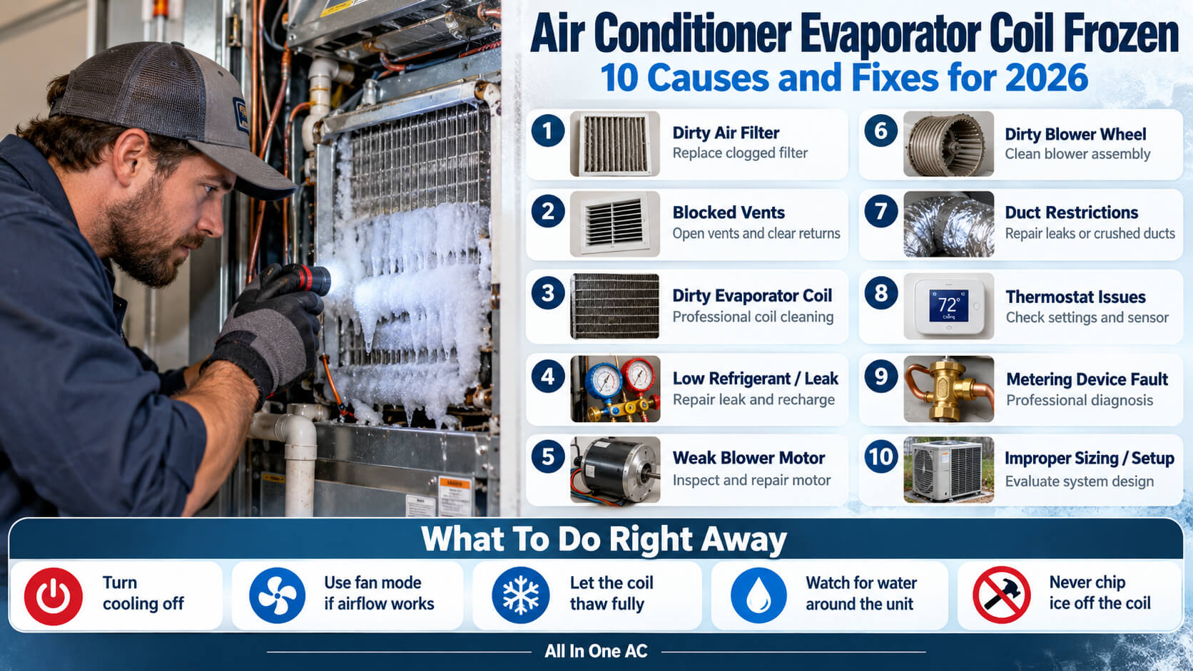 Air Conditioner Evaporator Coil Frozen infographic